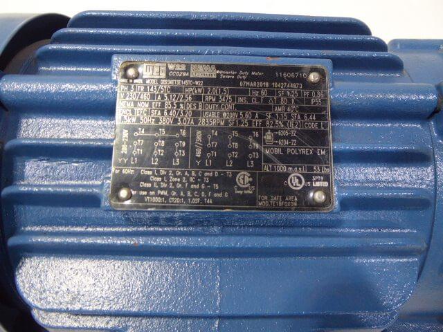 Weg Model TT1BFOXON 2 HP Electric Motor EE2210