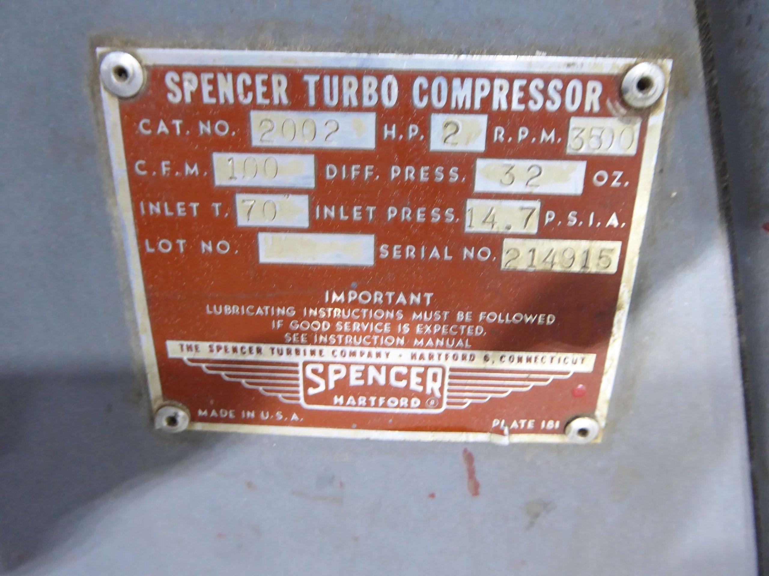 Spencer 2 HP Turbo Compressor AA2242