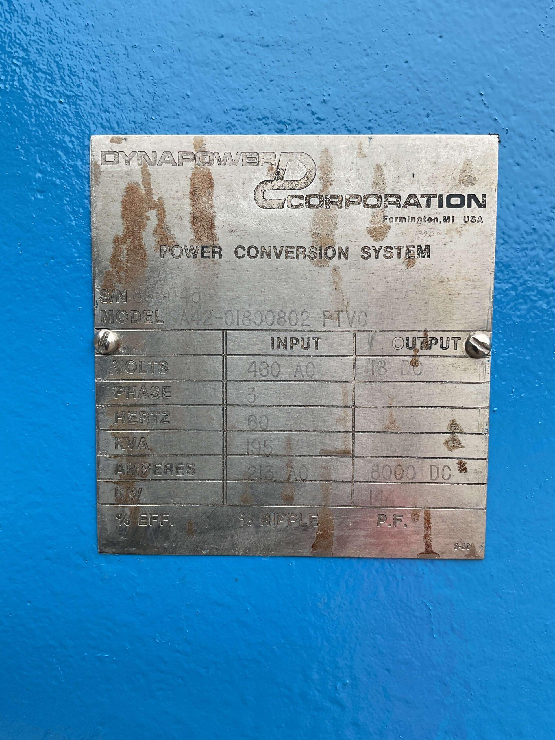 8000 Amp Dynapower 18 Volt Rectifier R3364