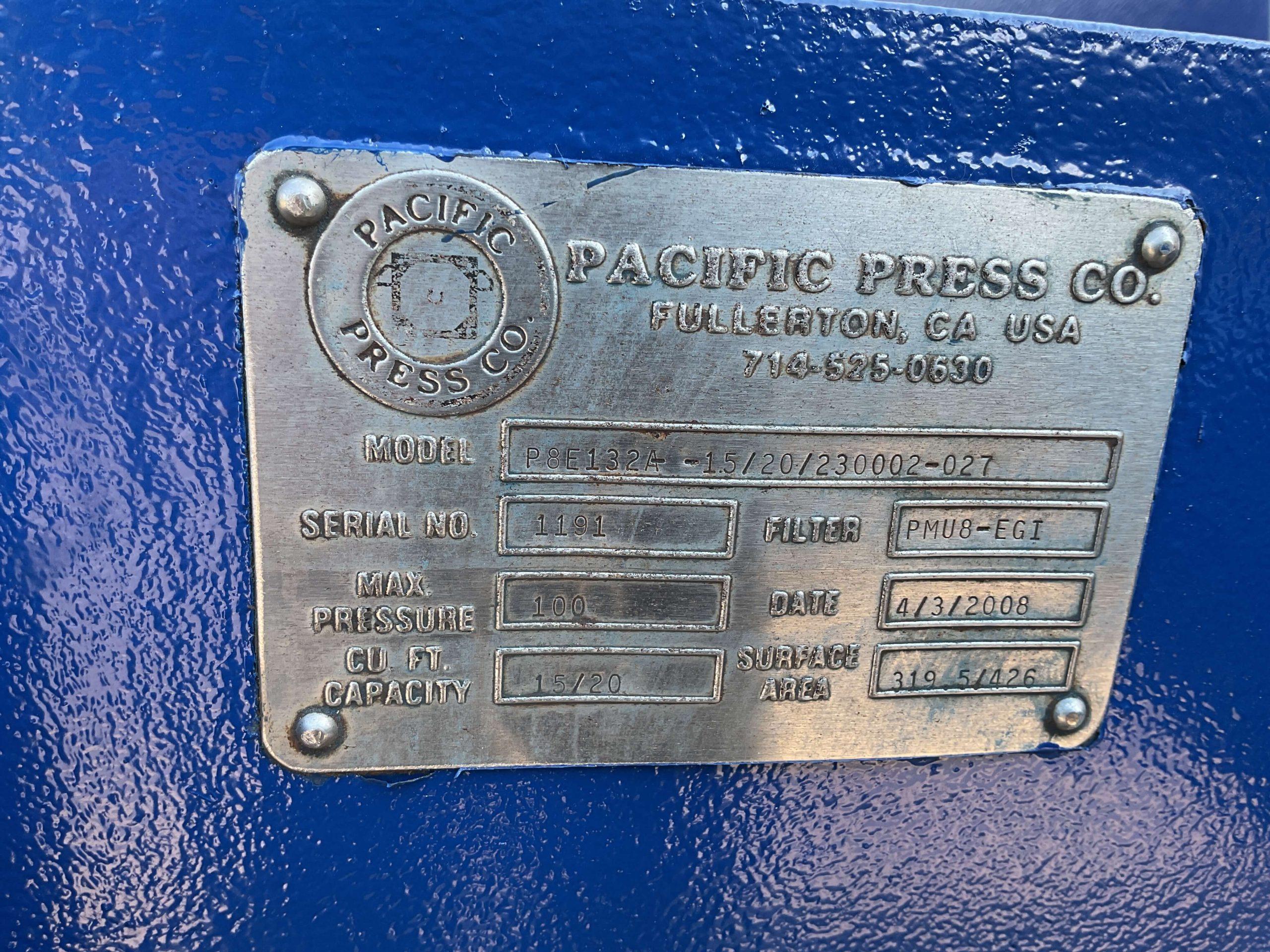 Pacific Press 20 Cu' Air/Hydraulic Filter Press FP2616