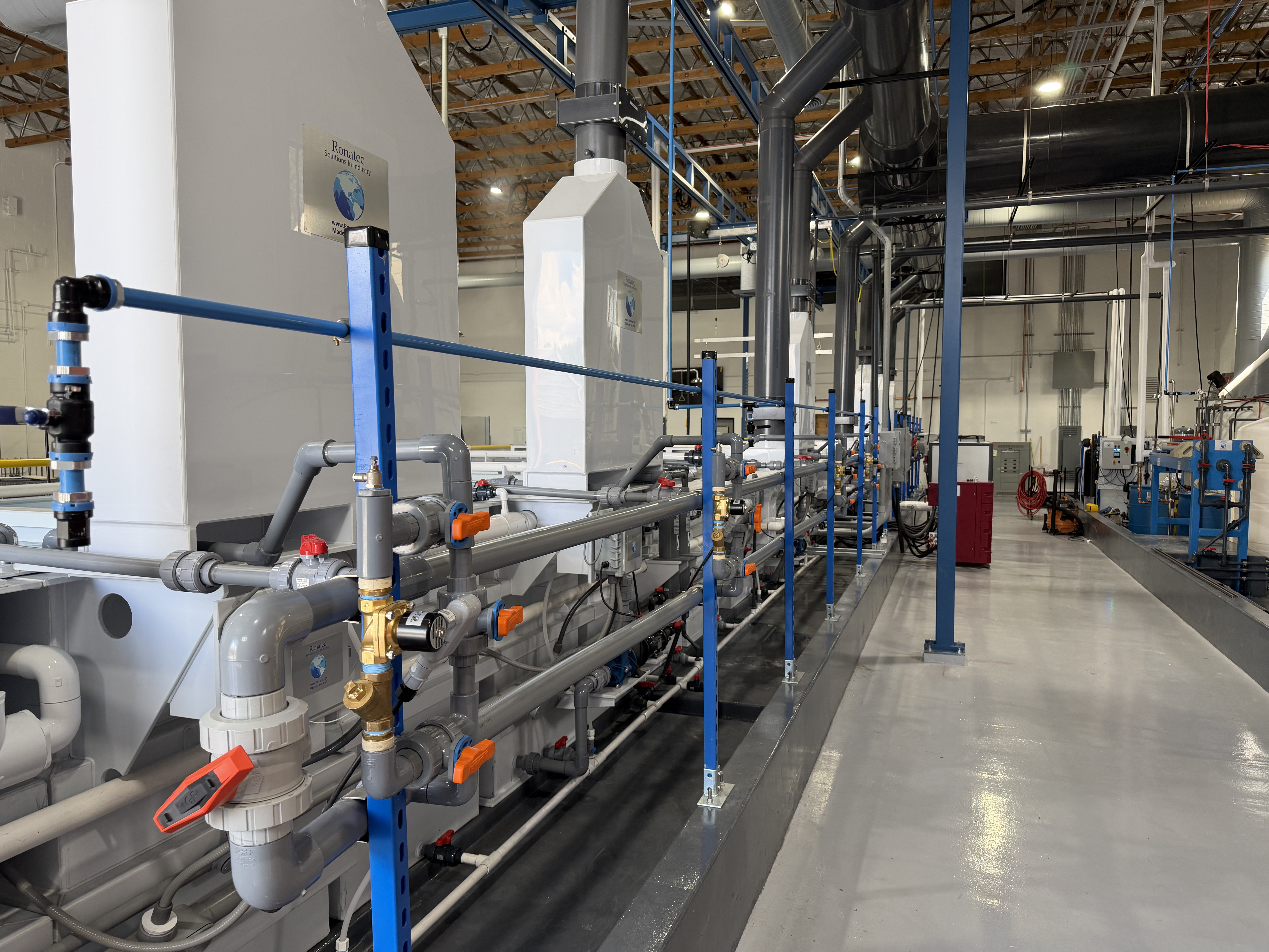 Detailed piping and process equipment on a Ronatec plating line